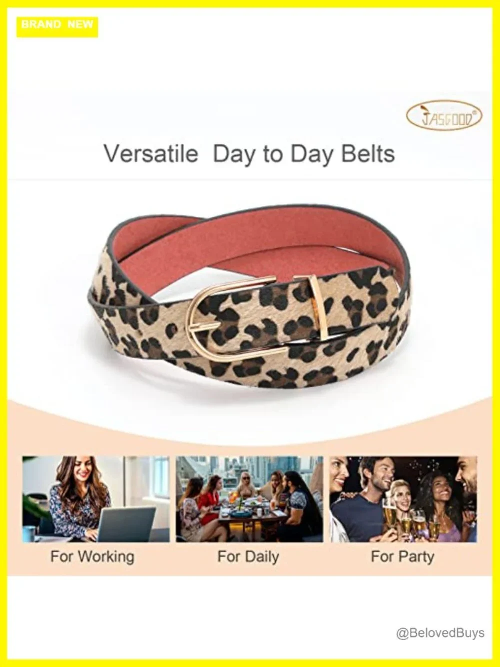 Women's Faux Leather Belt with Gold Buckle, Adjustable Waist Belt for Jeans, PU